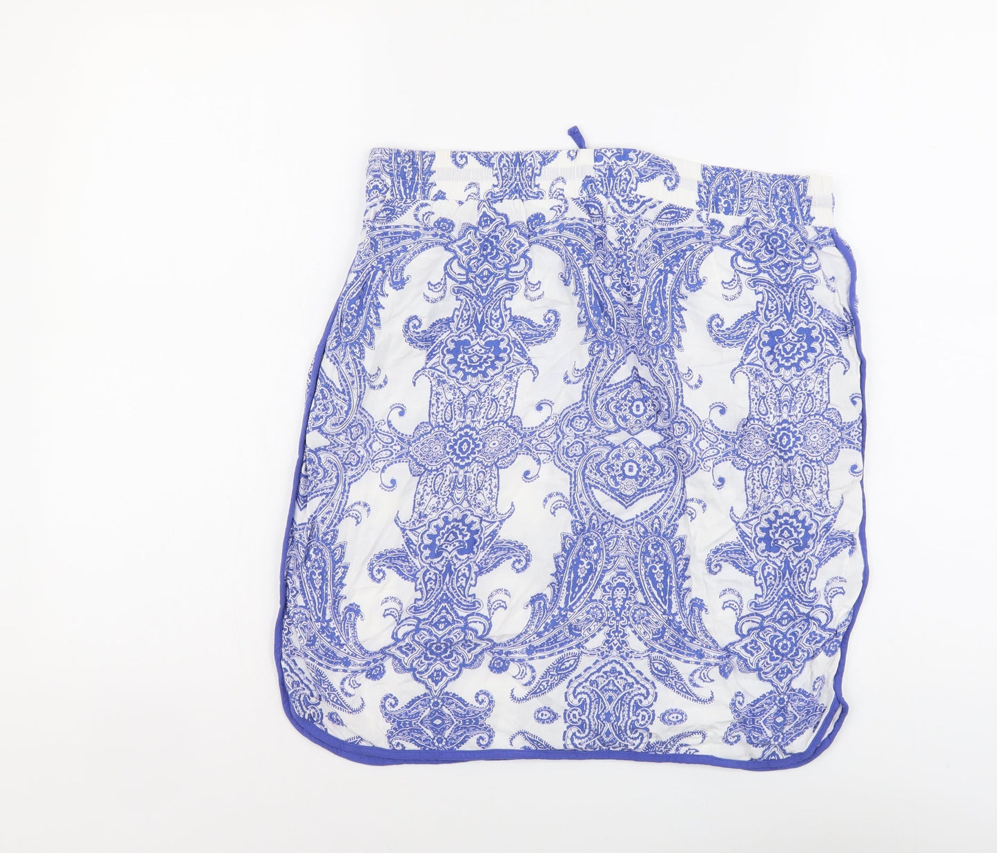 Marks and Spencer Womens Blue Geometric Viscose Straight & Pencil Skirt Size 12 Drawstring