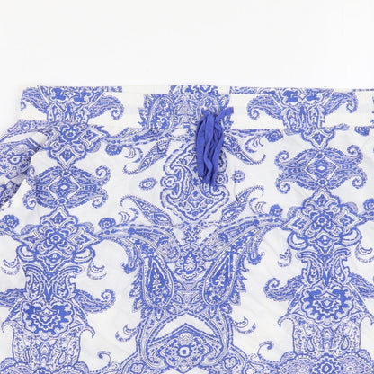 Marks and Spencer Womens Blue Geometric Viscose Straight & Pencil Skirt Size 12 Drawstring