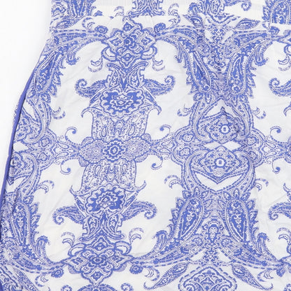 Marks and Spencer Womens Blue Geometric Viscose Straight & Pencil Skirt Size 12 Drawstring