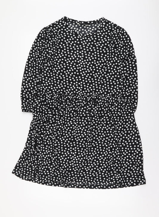 Stradivarius Womens Black Polka Dot Polyester Fit & Flare Size L Round Neck Pullover