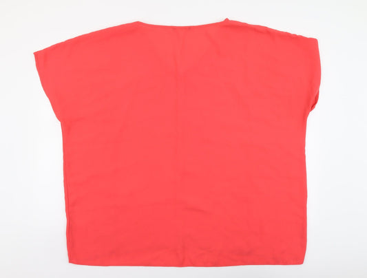 George Womens Red Polyester Basic Blouse Size 18 V-Neck