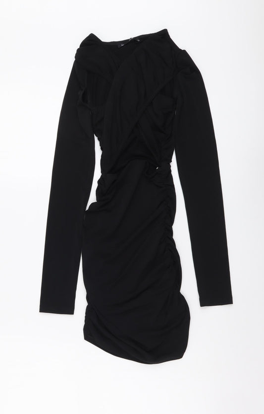 Pull&Bear Womens Black Polyester Bodycon Size S V-Neck Pullover