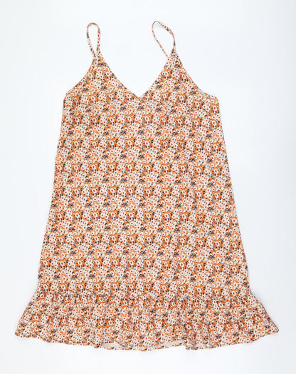 SheIn Womens Orange Floral Polyester Slip Dress Size M V-Neck Pullover