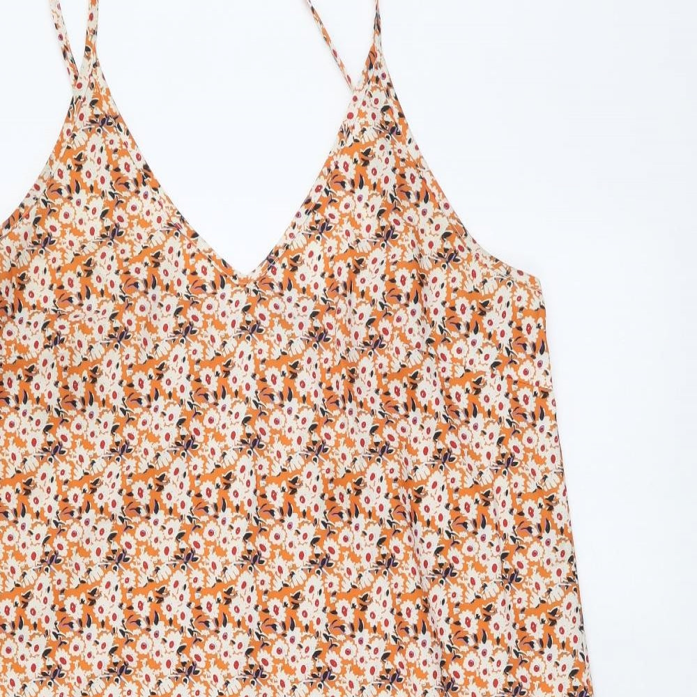 SheIn Womens Orange Floral Polyester Slip Dress Size M V-Neck Pullover
