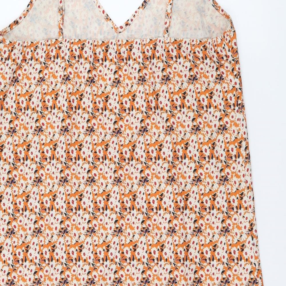 SheIn Womens Orange Floral Polyester Slip Dress Size M V-Neck Pullover