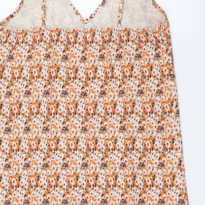 SheIn Womens Orange Floral Polyester Slip Dress Size M V-Neck Pullover