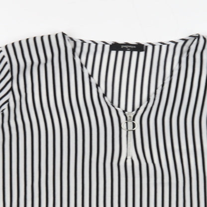 Papaya Womens White Striped Polyester Basic Blouse Size 12 V-Neck - Ruffle Cuff