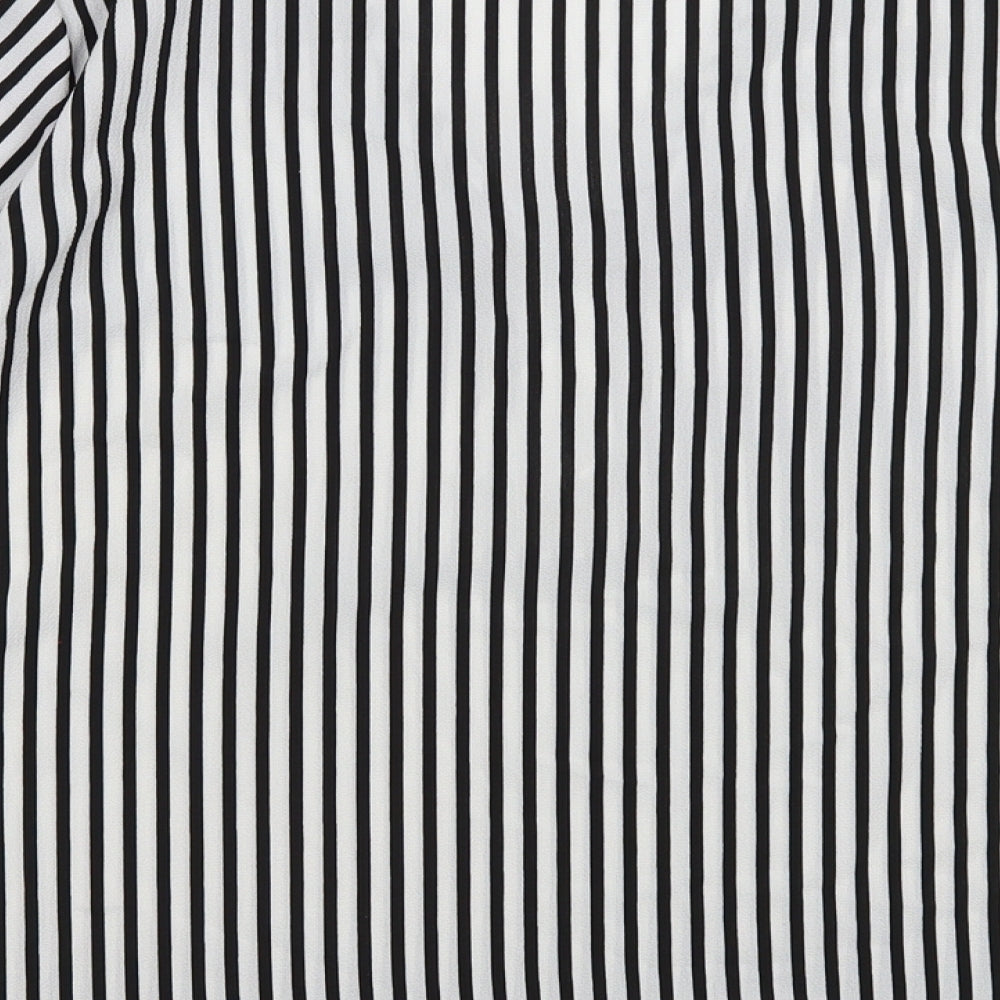 Papaya Womens White Striped Polyester Basic Blouse Size 12 V-Neck - Ruffle Cuff