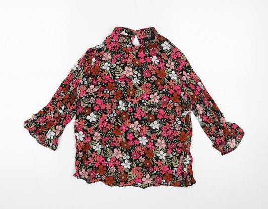 F&F Womens Black Floral Viscose Basic Button-Up Size 6 Collared