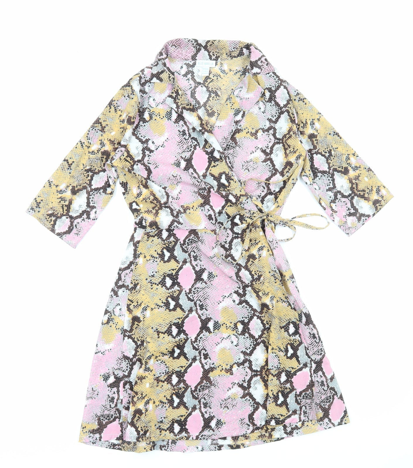 Blue Vanilla Womens Pink Animal Print Viscose Wrap Dress Size 8 Collared Tie - Snake Print