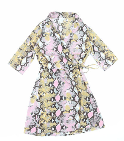 Blue Vanilla Womens Pink Animal Print Viscose Wrap Dress Size 8 Collared Tie - Snake Print