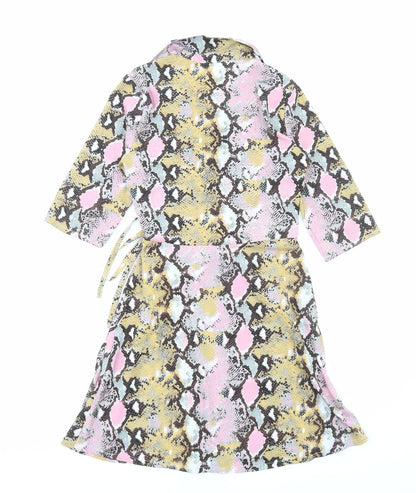 Blue Vanilla Womens Pink Animal Print Viscose Wrap Dress Size 8 Collared Tie - Snake Print