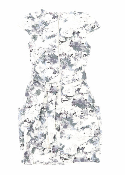 Voulez-Vous Womens White Floral Viscose Bodycon Size 8 Round Neck Zip