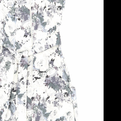 Voulez-Vous Womens White Floral Viscose Bodycon Size 8 Round Neck Zip