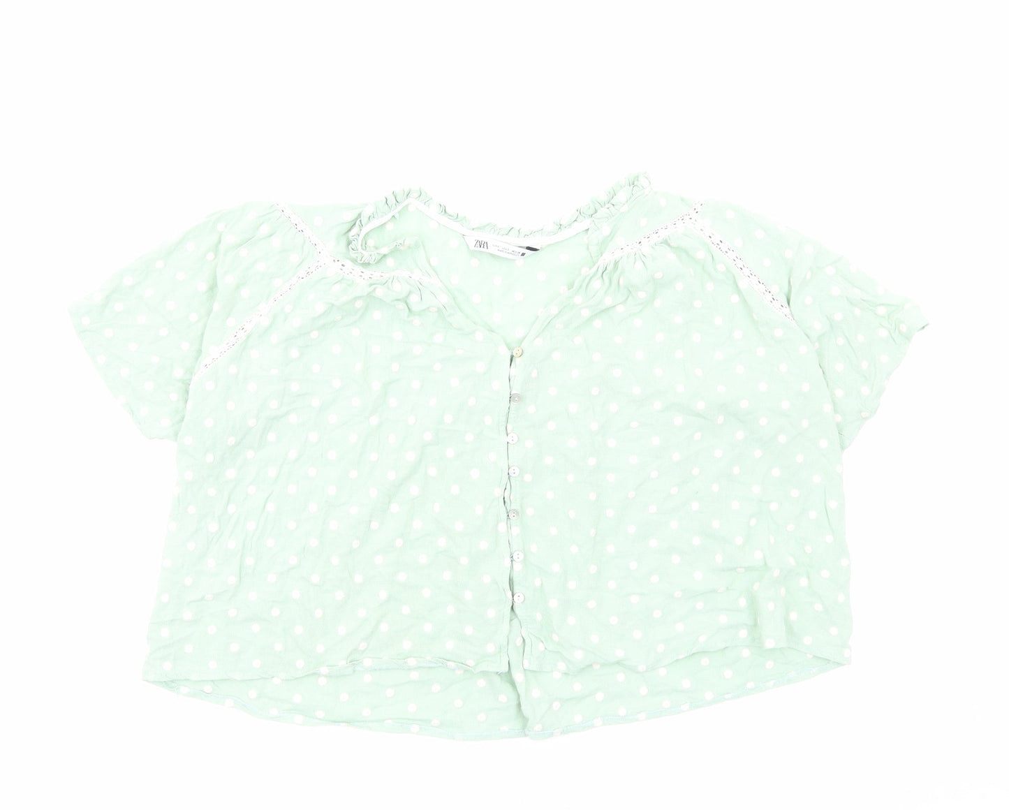 Womens UK Size S Zara Green Cropped Button-Up
