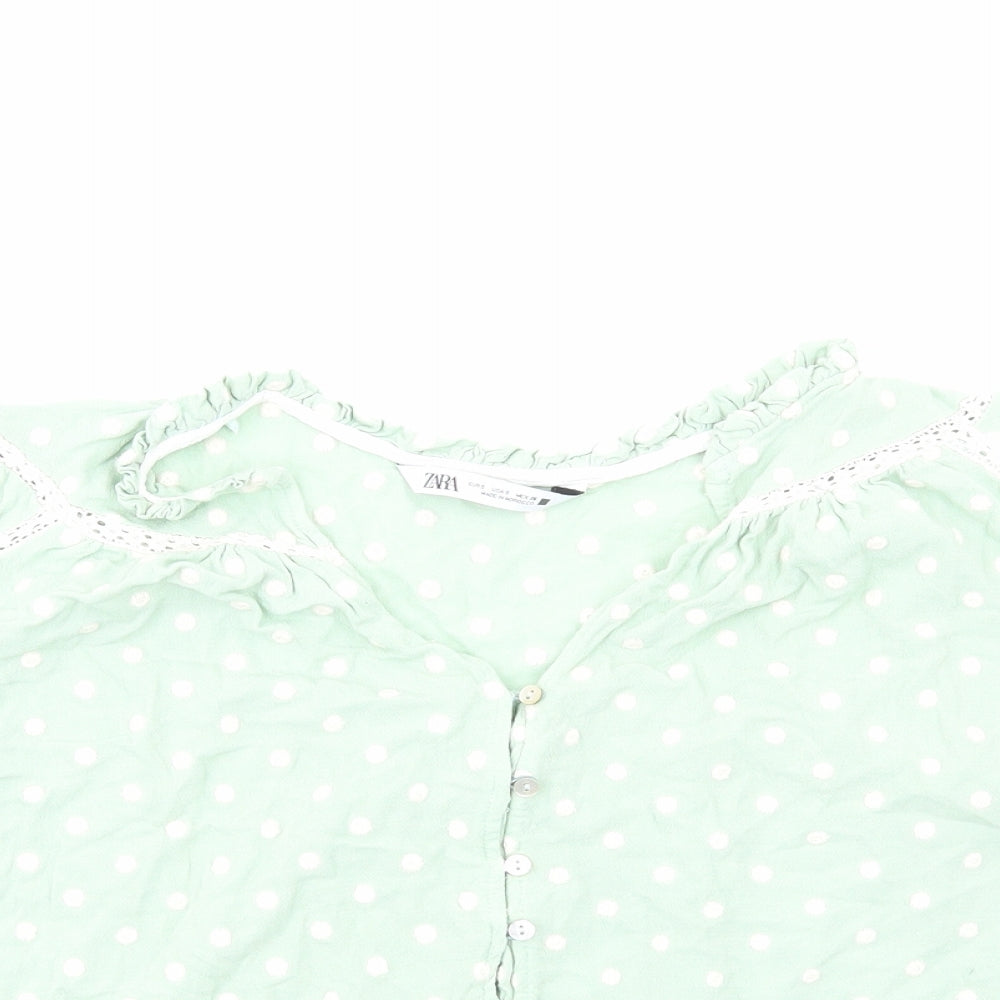 Womens UK Size S Zara Green Cropped Button-Up