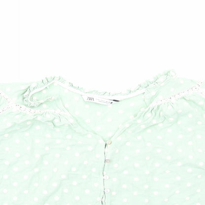 Womens UK Size S Zara Green Cropped Button-Up
