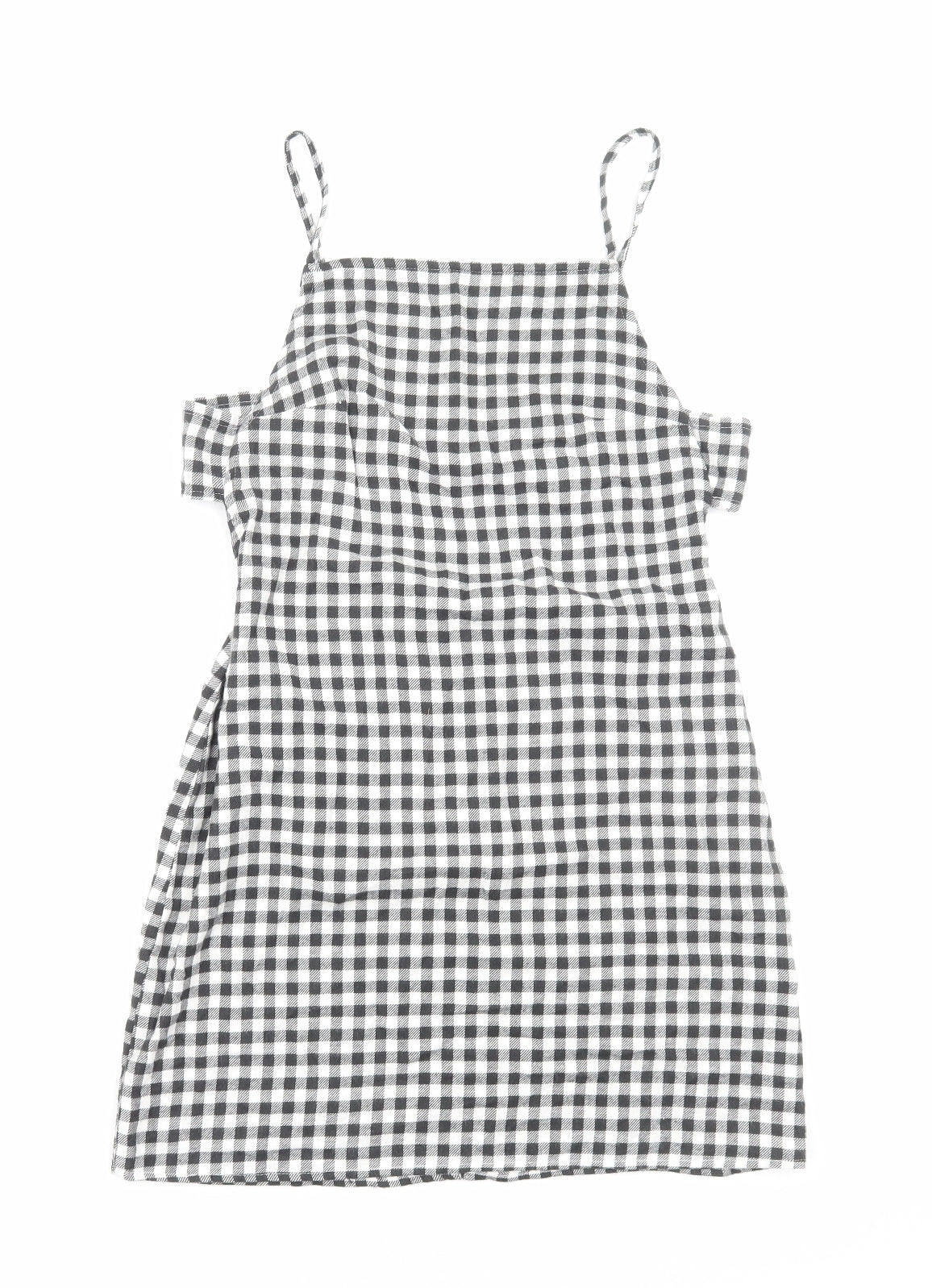 ASOS Womens Black Gingham Viscose Mini Size 10 Square Neck Zip