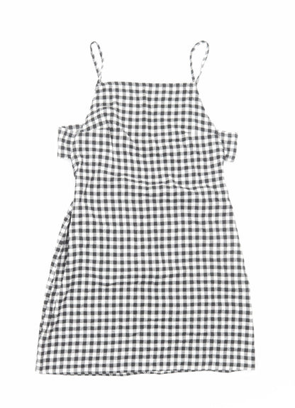 ASOS Womens Black Gingham Viscose Mini Size 10 Square Neck Zip