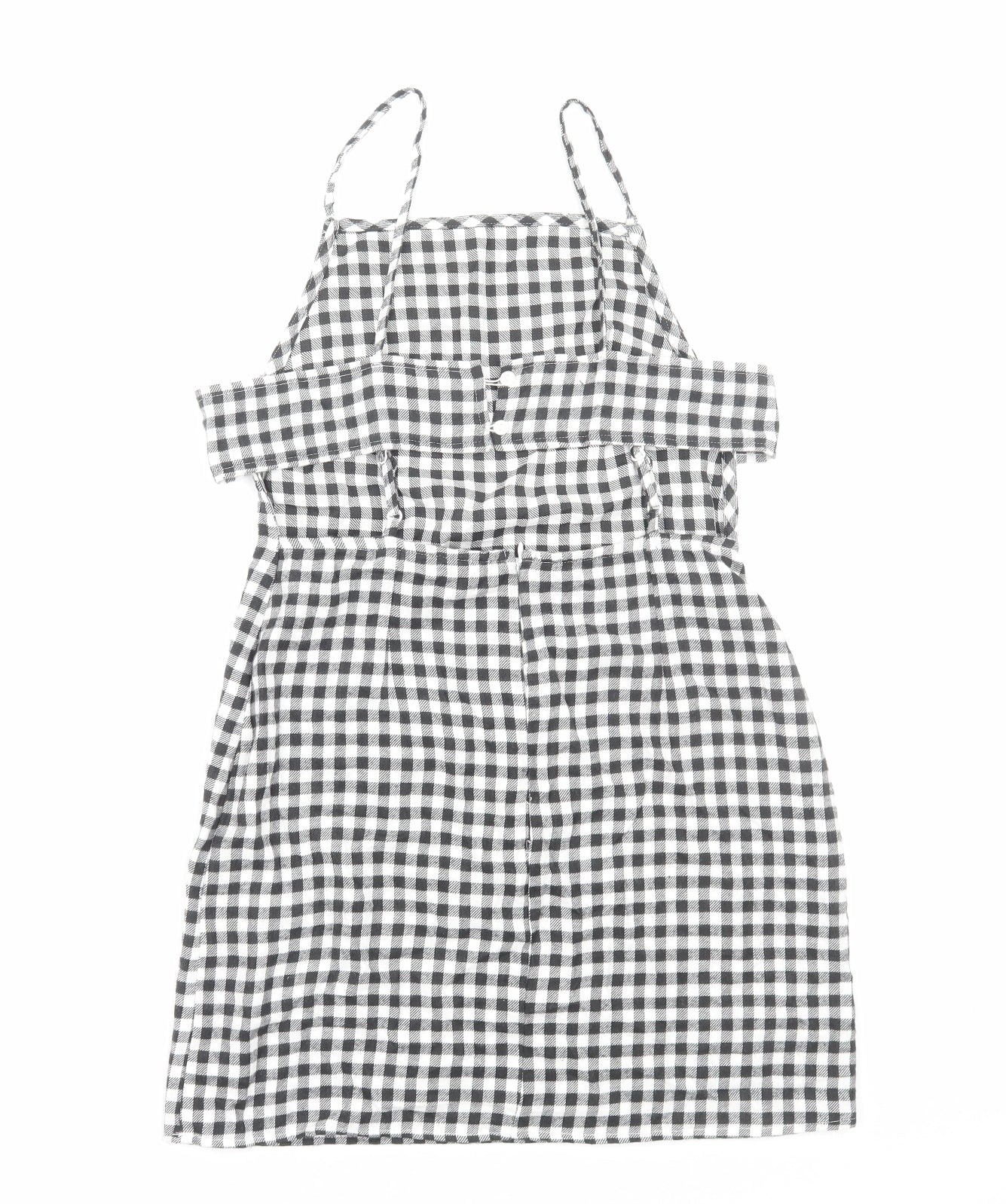 ASOS Womens Black Gingham Viscose Mini Size 10 Square Neck Zip