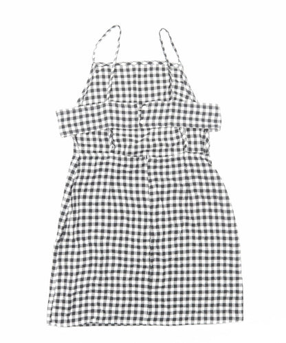 ASOS Womens Black Gingham Viscose Mini Size 10 Square Neck Zip
