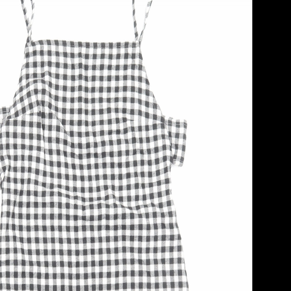 ASOS Womens Black Gingham Viscose Mini Size 10 Square Neck Zip