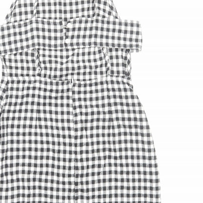 ASOS Womens Black Gingham Viscose Mini Size 10 Square Neck Zip