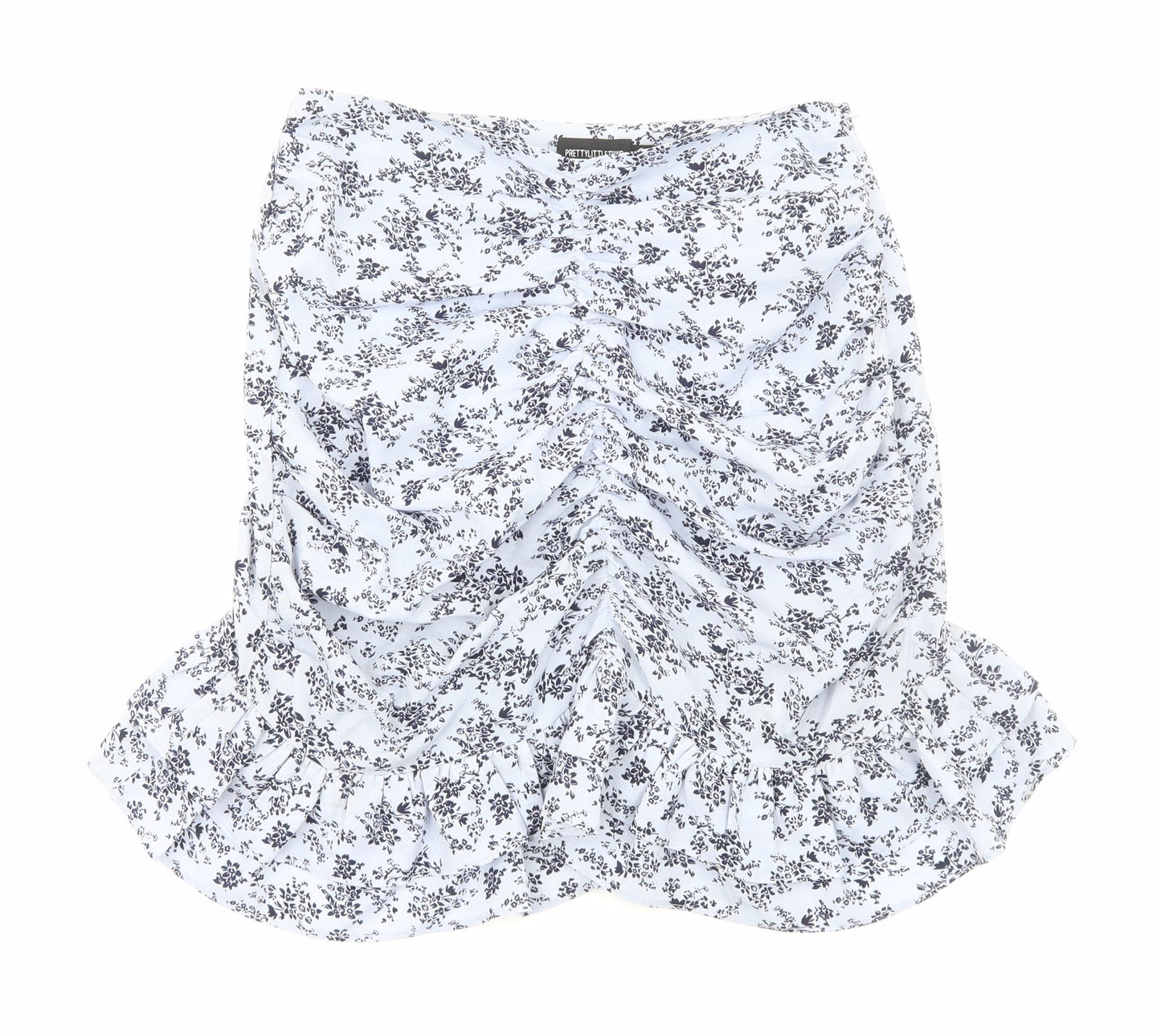 PRETTYLITTLETHING Womens Blue Floral Viscose Trumpet Skirt Size 8 Zip