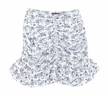 PRETTYLITTLETHING Womens Blue Floral Viscose Trumpet Skirt Size 8 Zip