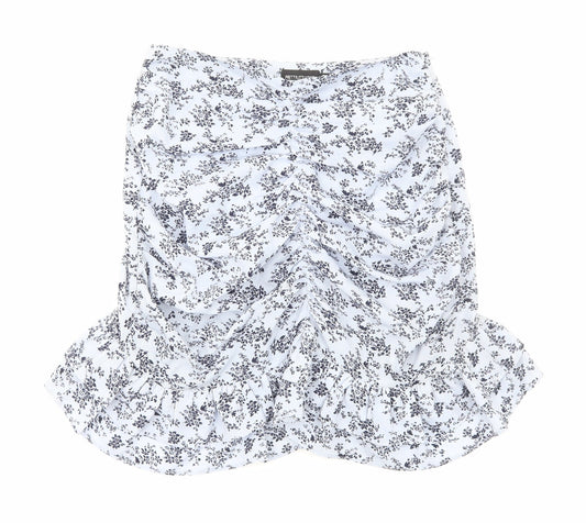 PRETTYLITTLETHING Womens Blue Floral Viscose Trumpet Skirt Size 8 Zip