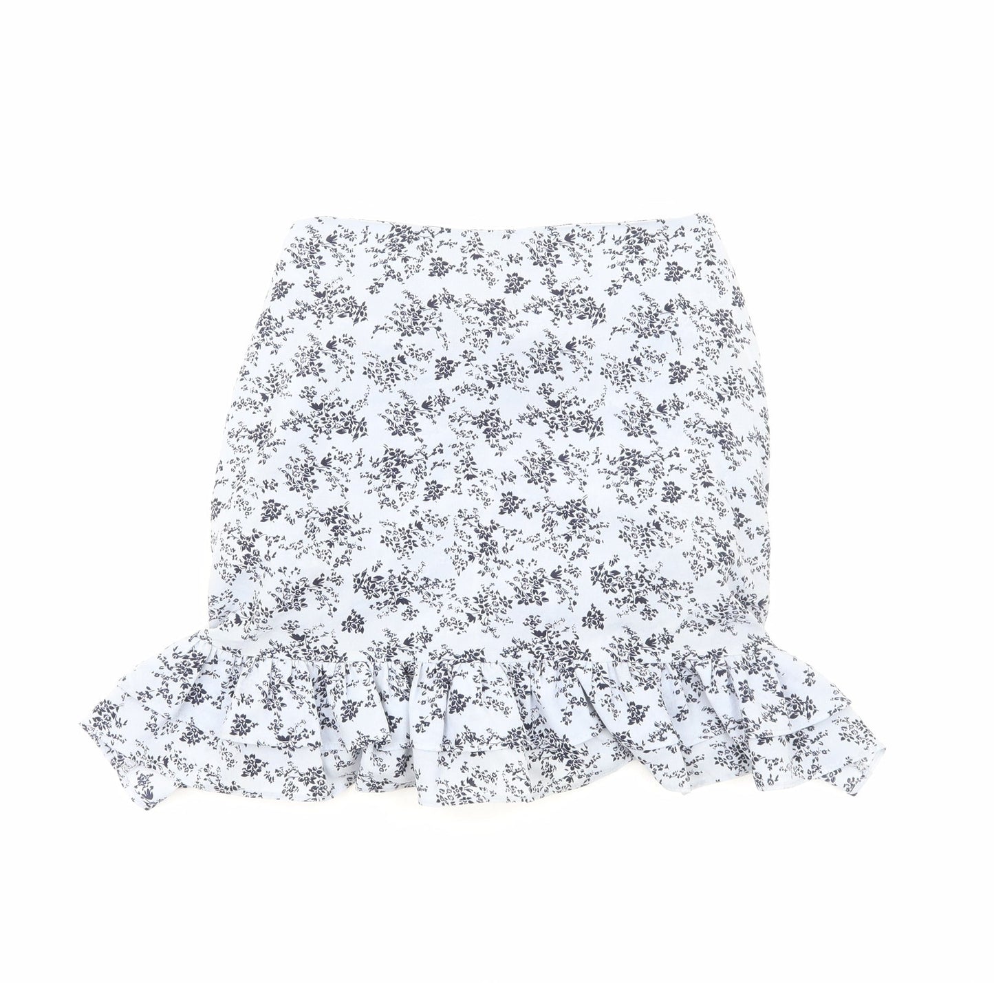 PRETTYLITTLETHING Womens Blue Floral Viscose Trumpet Skirt Size 8 Zip