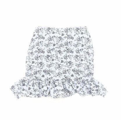 PRETTYLITTLETHING Womens Blue Floral Viscose Trumpet Skirt Size 8 Zip