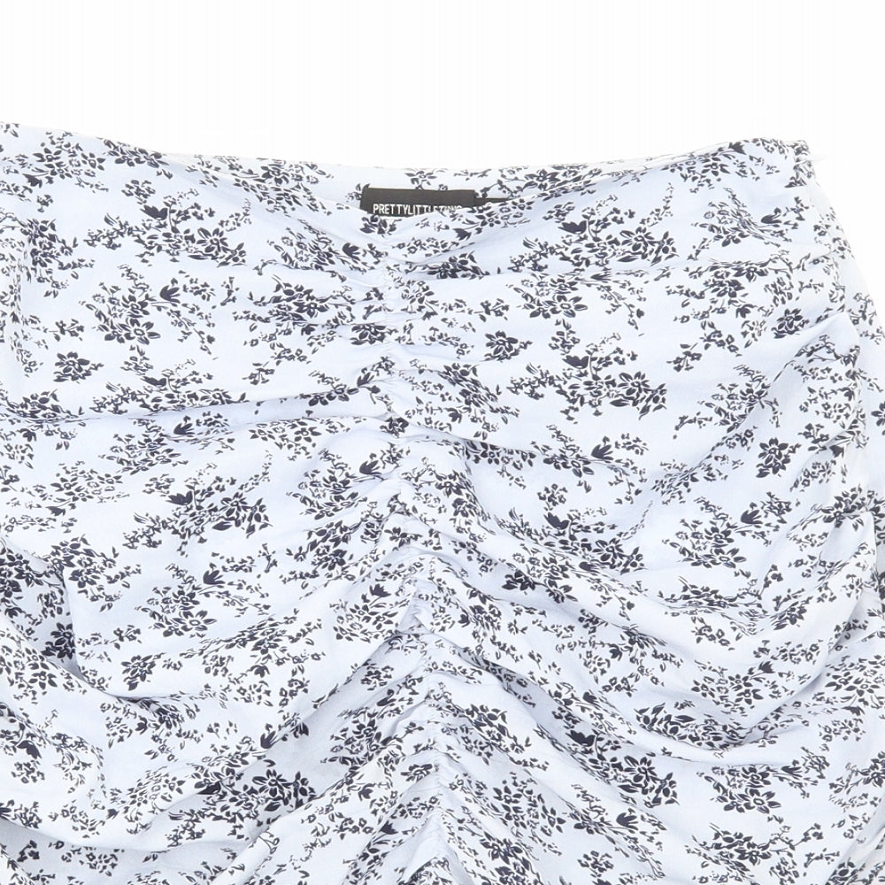 PRETTYLITTLETHING Womens Blue Floral Viscose Trumpet Skirt Size 8 Zip