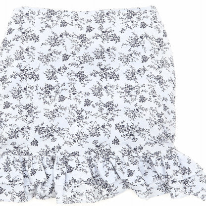 PRETTYLITTLETHING Womens Blue Floral Viscose Trumpet Skirt Size 8 Zip