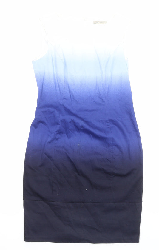 Marks and Spencer Womens Blue Viscose Sheath Size 14 Roll Neck Zip - Ombré