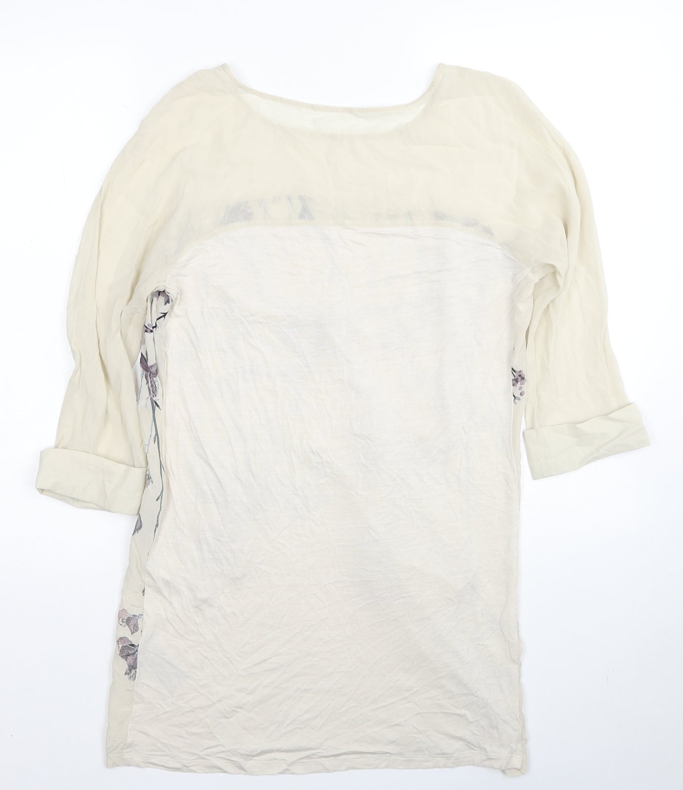 Mint Velvet Womens Beige Floral Silk A-Line Size 12 Round Neck Pullover