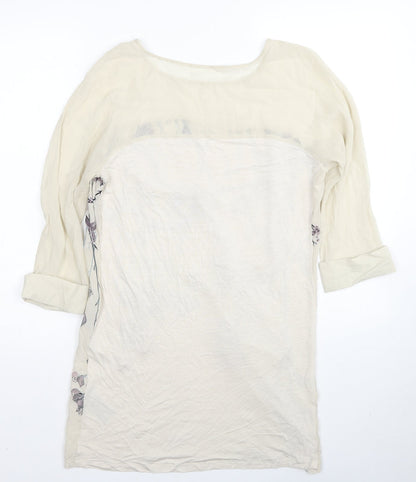 Mint Velvet Womens Beige Floral Silk A-Line Size 12 Round Neck Pullover