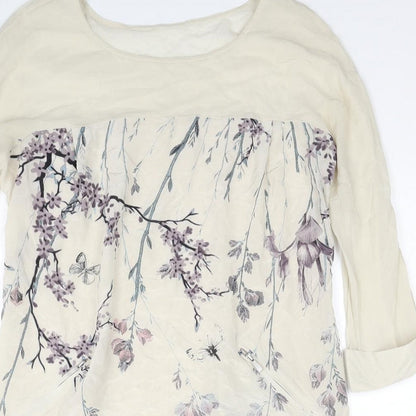 Mint Velvet Womens Beige Floral Silk A-Line Size 12 Round Neck Pullover