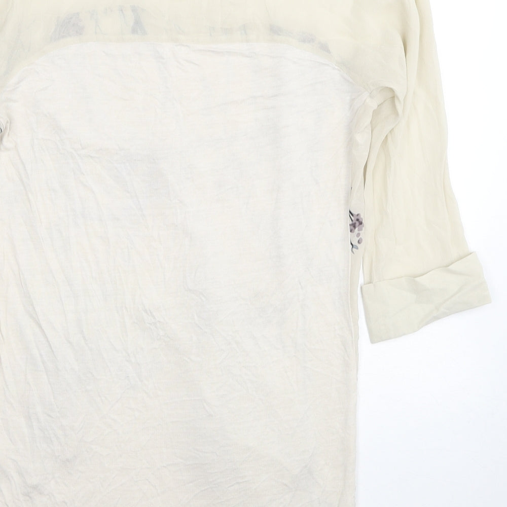 Mint Velvet Womens Beige Floral Silk A-Line Size 12 Round Neck Pullover