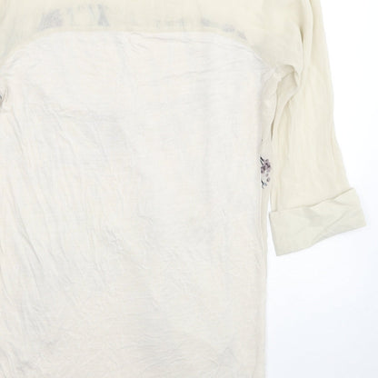 Mint Velvet Womens Beige Floral Silk A-Line Size 12 Round Neck Pullover