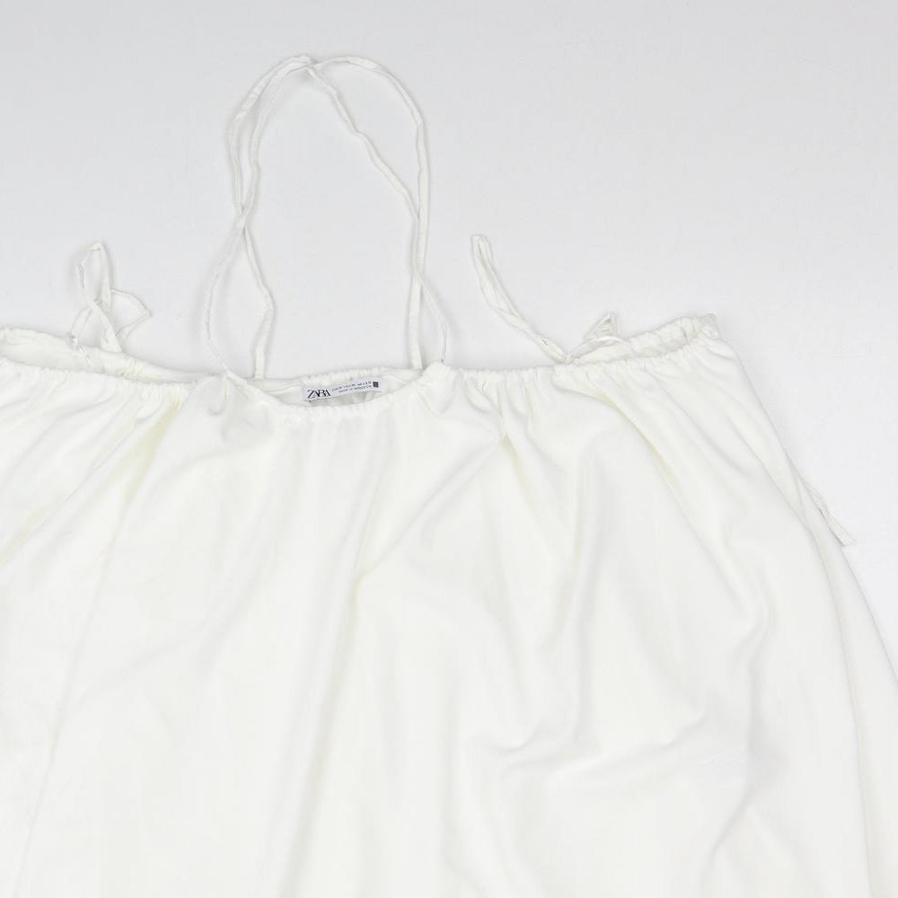 Zara Womens White Polyester Shift Size M Square Neck Pullover