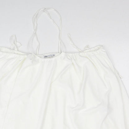Zara Womens White Polyester Shift Size M Square Neck Pullover
