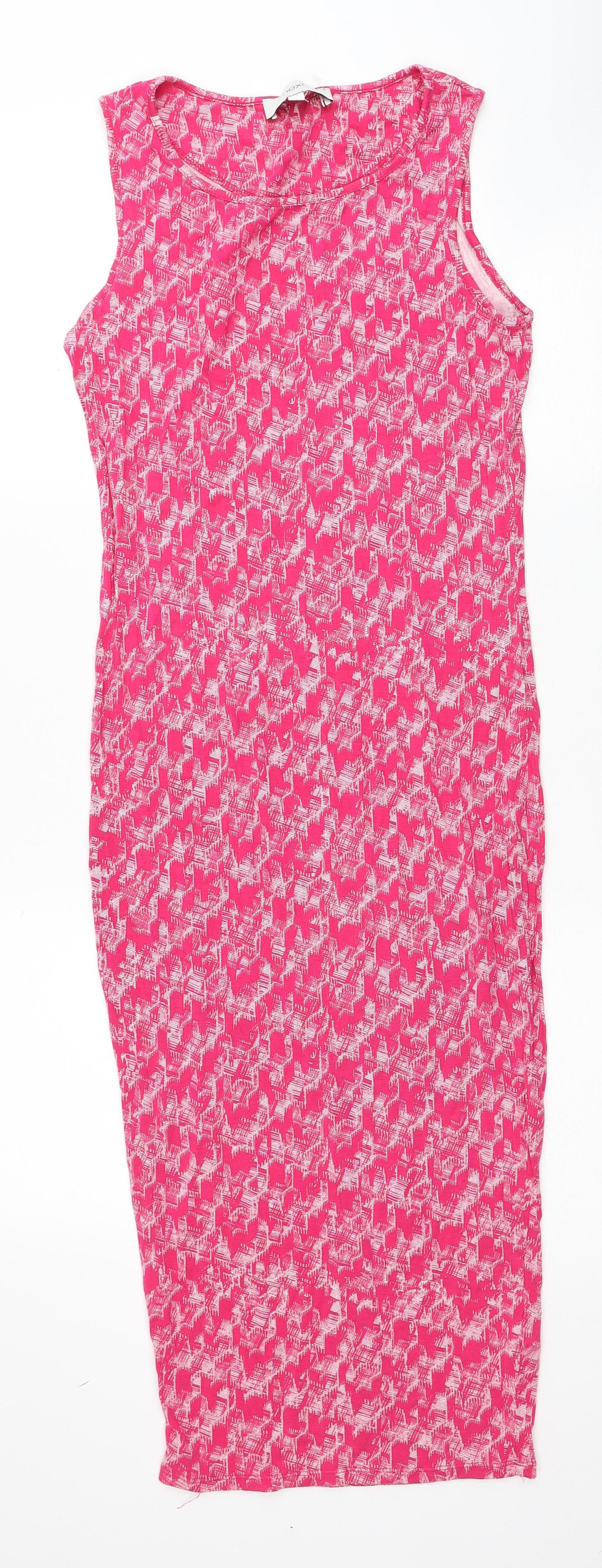 NEXT Womens Pink Geometric Viscose Tank Dress Size 10 Round Neck Pullover