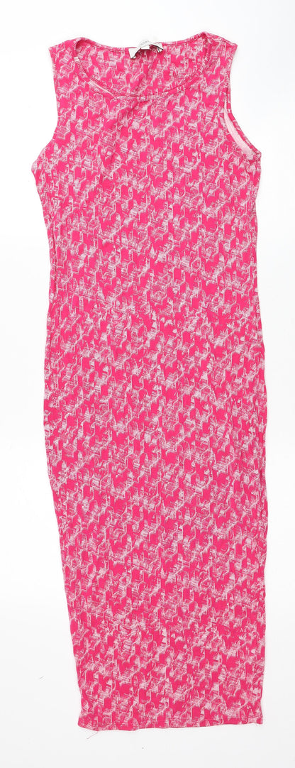NEXT Womens Pink Geometric Viscose Tank Dress Size 10 Round Neck Pullover