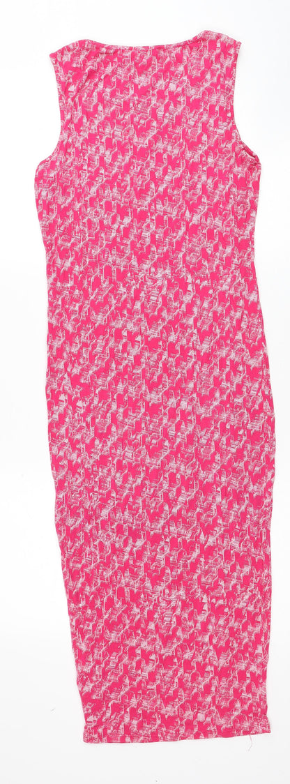 NEXT Womens Pink Geometric Viscose Tank Dress Size 10 Round Neck Pullover