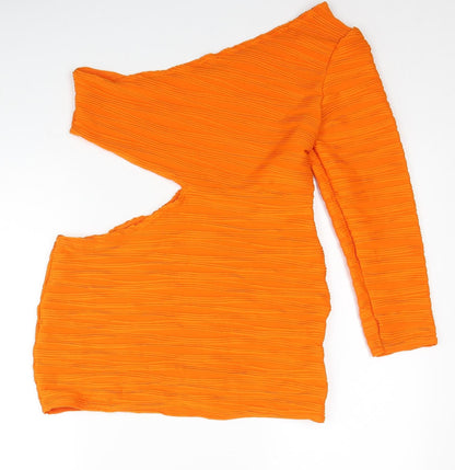 I SAW IT FIRST Womens Orange Polyester Bodycon Size 16 One Shoulder Pullover - Cut Out