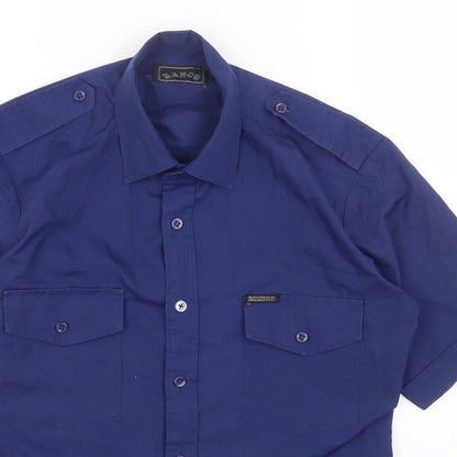 BANCO Mens Blue Cotton Button-Up Size S Collared Button