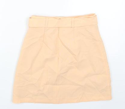 Miss Selfridge Womens Orange Polyester Mini Skirt Size 4 Zip - Belt Inlcuded