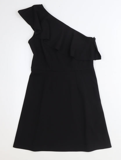Oasis Womens Black Polyester Fit & Flare Size S One Shoulder Zip