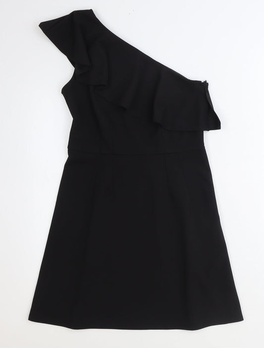 Oasis Womens Black Polyester Fit & Flare Size S One Shoulder Zip